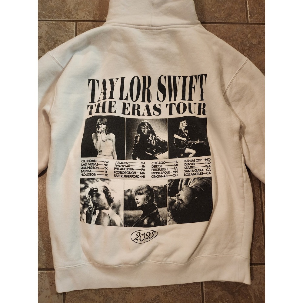 Taylor Swift The Eras Tour 2023 Concert Hoodie White Graphic Pullover Large